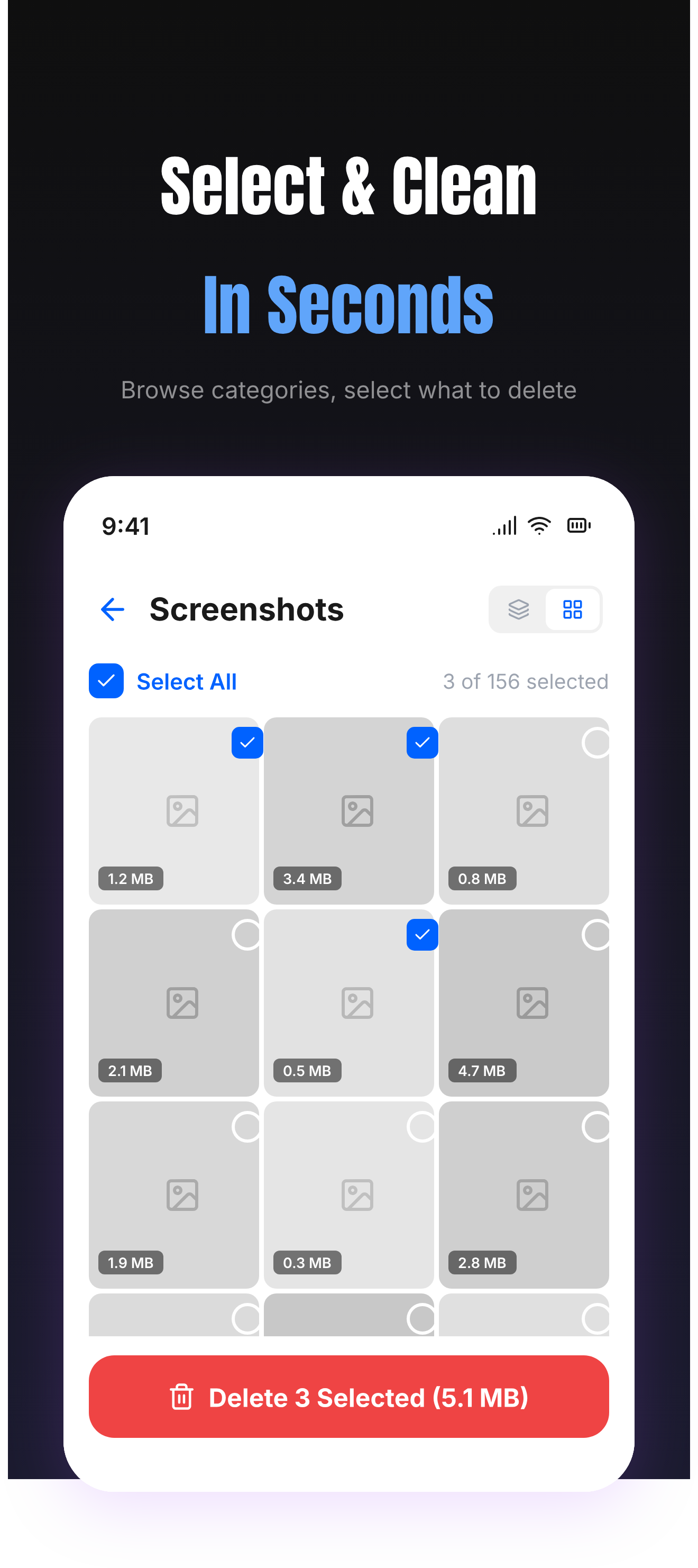 Select and clean screenshots in seconds